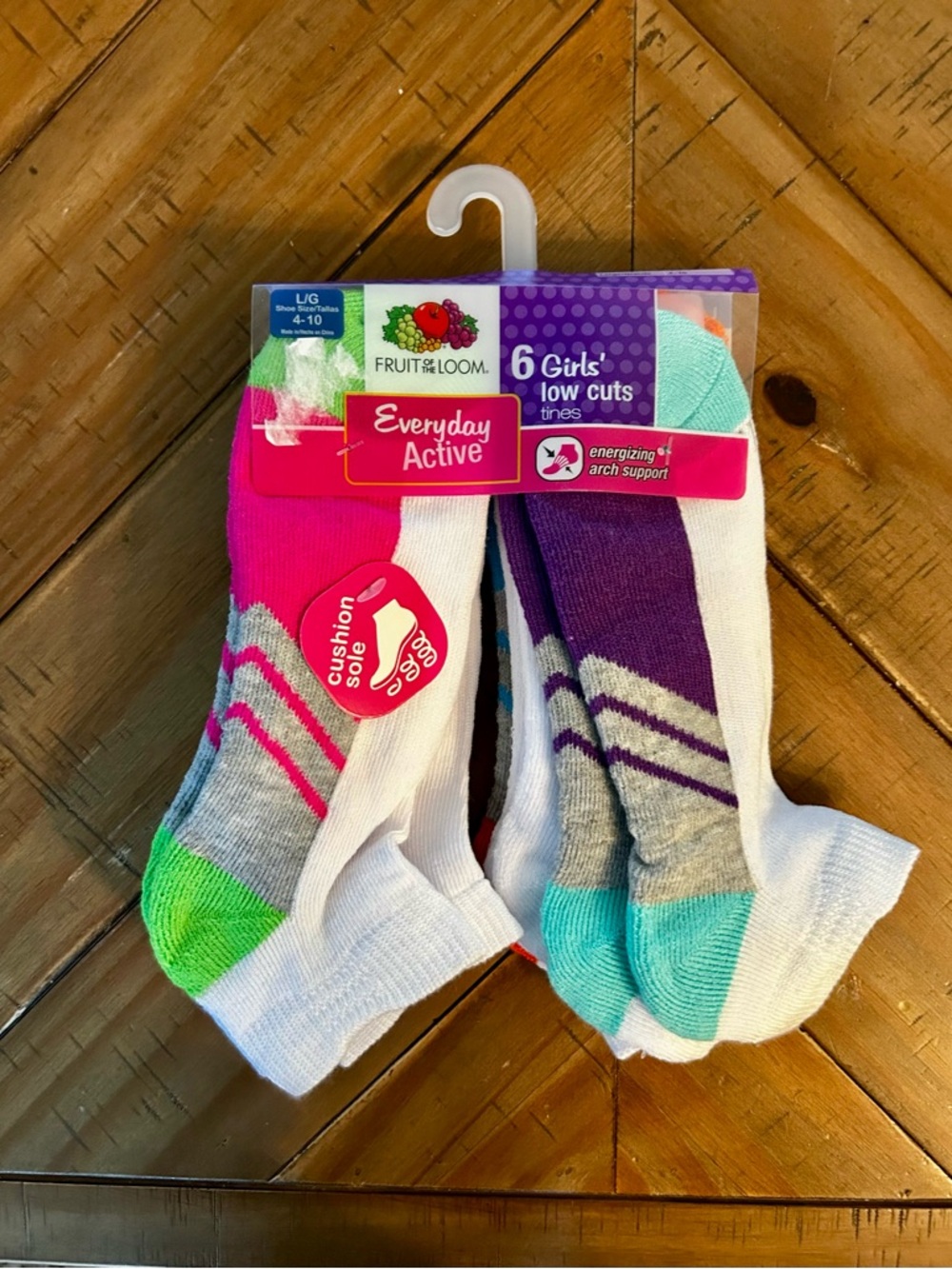 Fruit of the Loom Girls Low Cut Socks - Pink, White, Purple